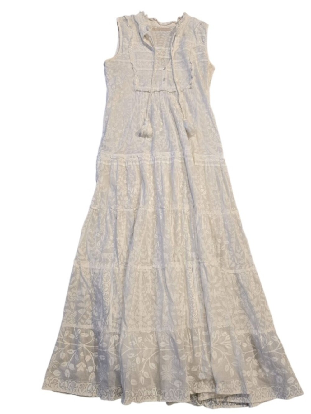 LOLA AUSTRALIA Tiered Maxi White Dress in Bohemian style Size XS (SMALL FLAW)